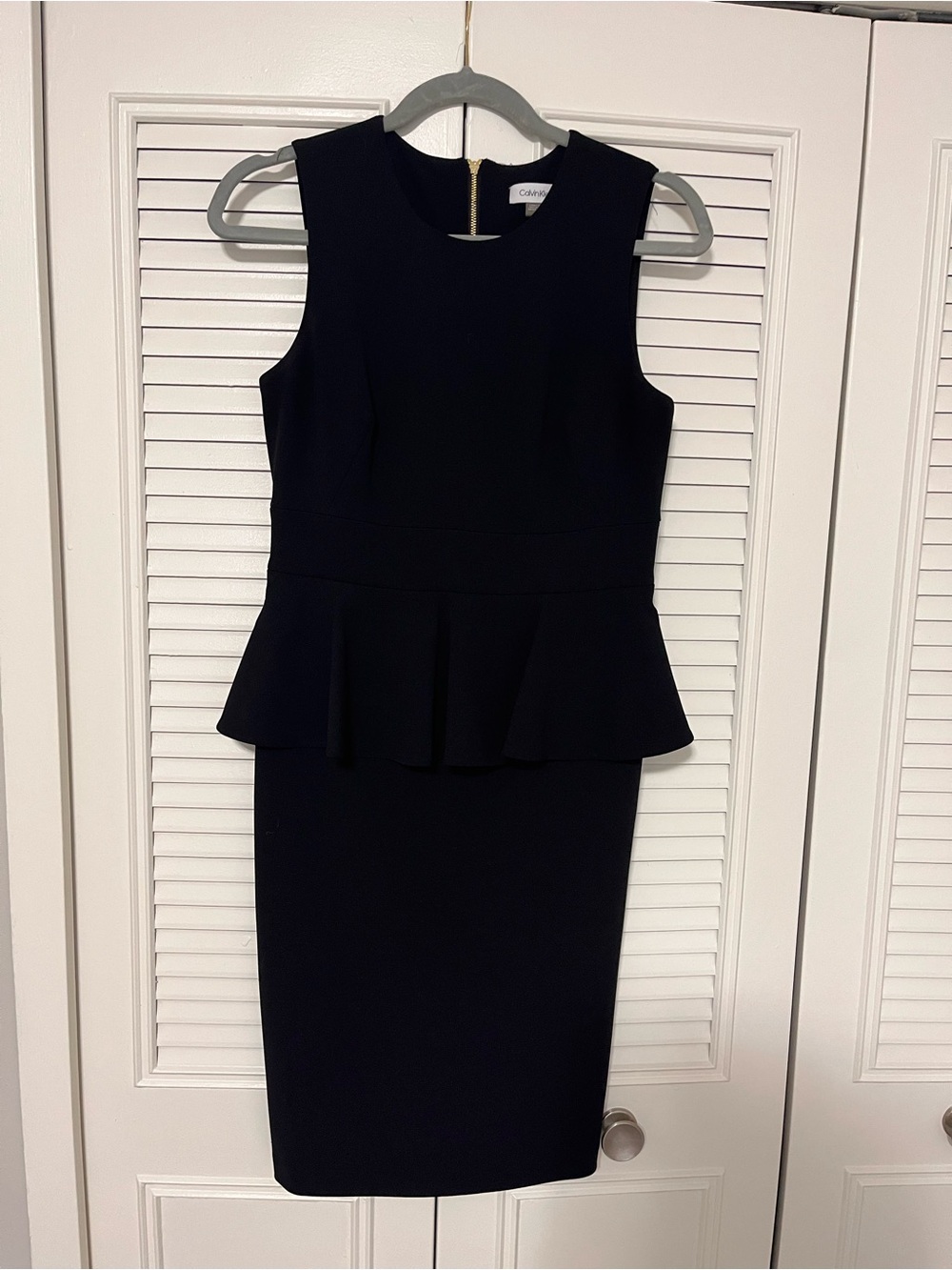 Calvin Klein Black Sleeveless Peplum Midi Dress